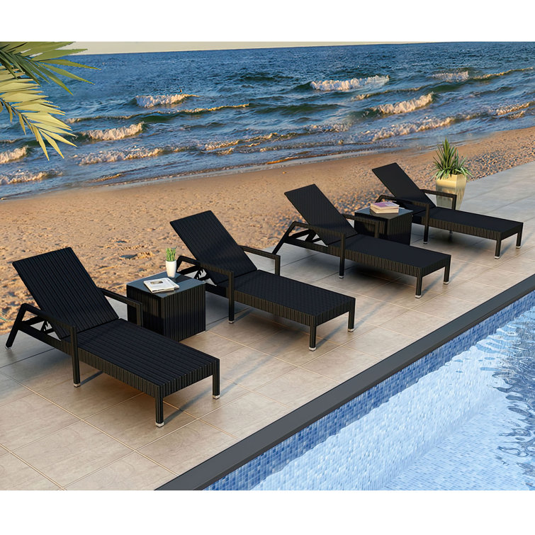 Suffern Outdoor Powder Coated Aluminum Chaise Lounge with Table